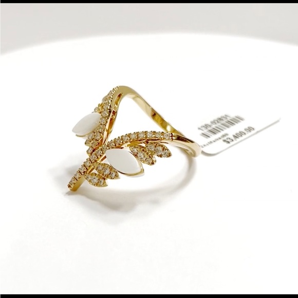 Sparking Diamonds & Mother of Pearl Cacubon in Solid 18K Rose Gold, High End - Picture 9 of 11